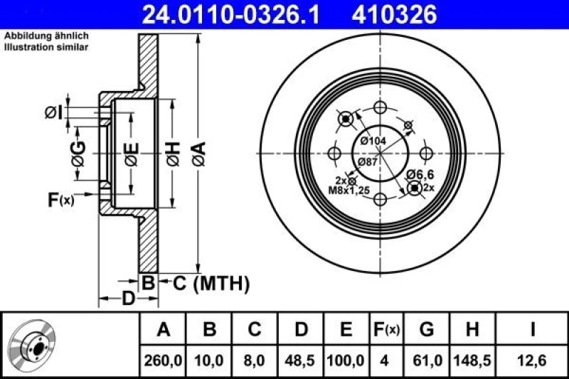 Image of ATE 24.0110-0326.1 Brake disc solid Brake Disc (82)