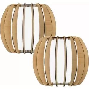 Image of Loops - 2 pack Wall Light Colour White Steel Shade Maple White Wood Glass E27 1x60W