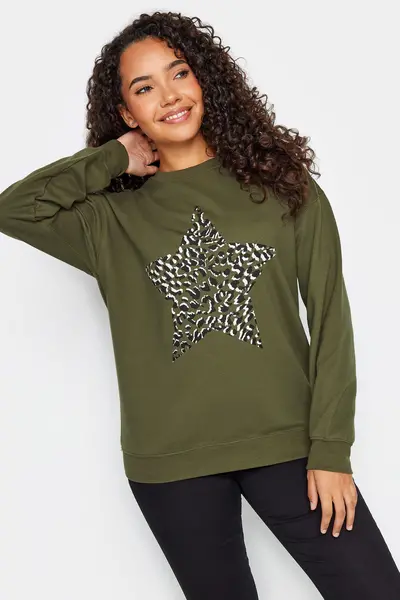 image of M&Co M&Co Star Print Sweatshirt Green