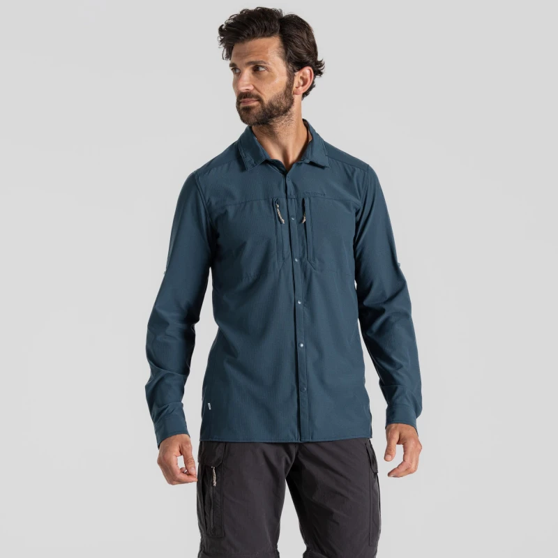 Image of Craghoppers Craghoppers Men Nosilife Pro' Long Sleeve Shirt in Blue Size: large Blue L Male 5063260001236