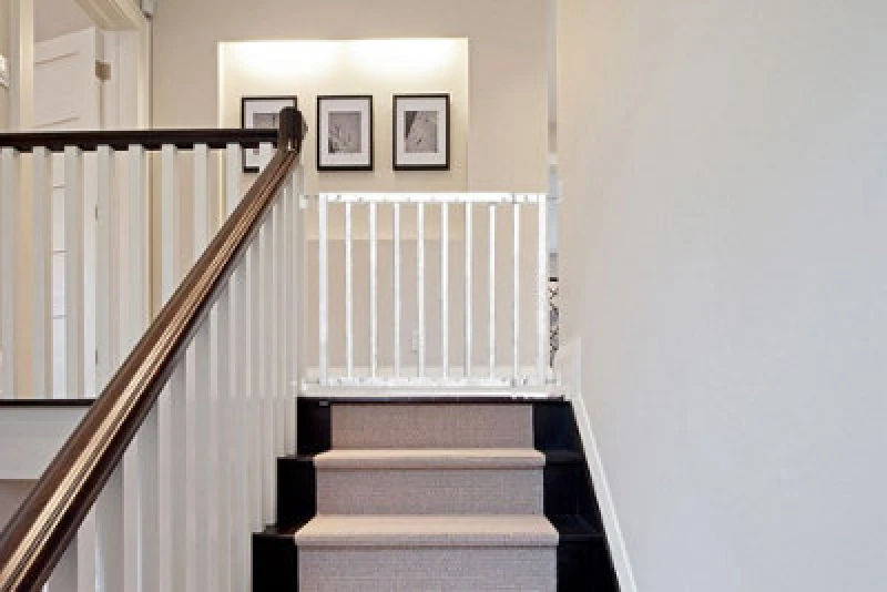 Image of Safetots Top Of The Stairs Screw Fitted Stair Gate, White Wooden, 63.5Cm - 105.5Cm, Wood Baby Gate, Stylish Safety Gate