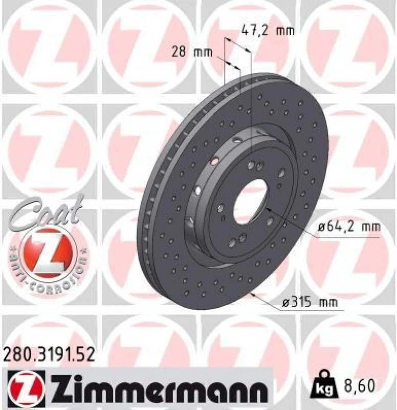 Image of ZIMMERMANN Brake disc ZIMMERMANN 280.3191.52