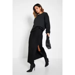 Image of I Saw It First Plisse Side Split Midi Skirt - Black
