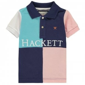 Image of Hackett Hackett Boys Quad Panel Cotton Short Sleeved Polo Shirt - 5AN Blue/Pink