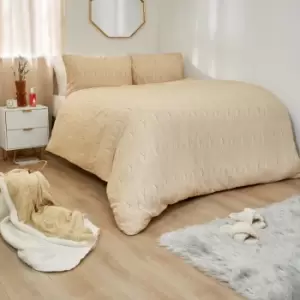 Image of Dreamscene Chunky Knit Print Duvet Cover Pillowcase Bedding Set Cream Double