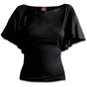 Image of Gothic Elegance Boat Neck Bat Sleeve Womens Large Short Sleeve Top - Black
