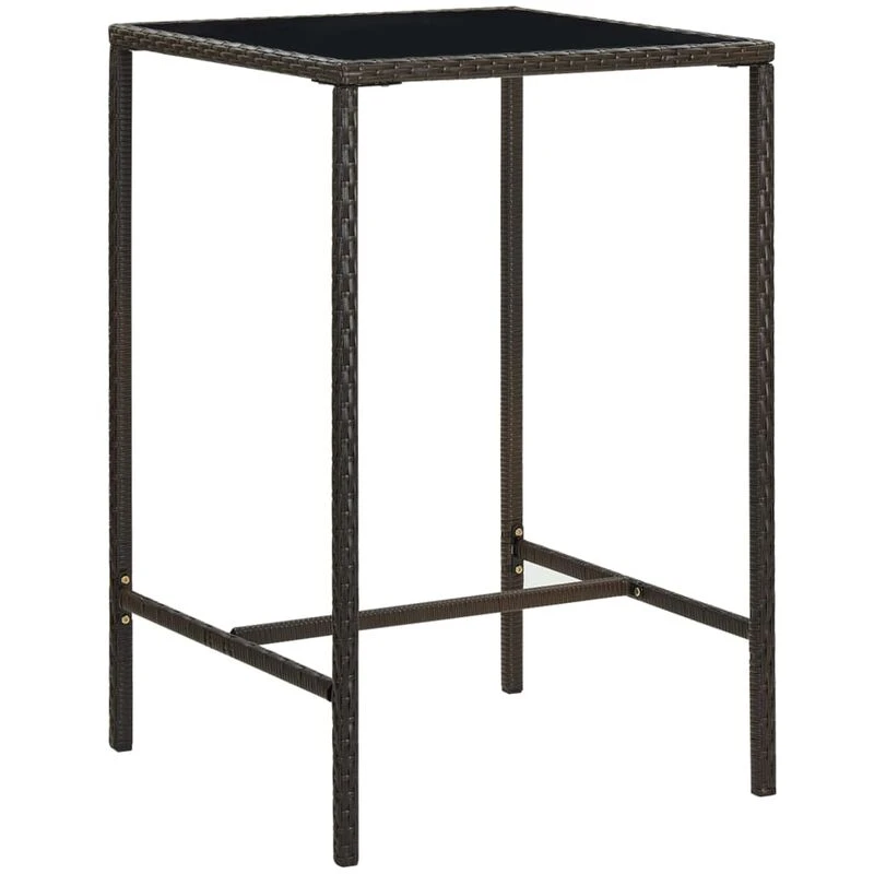 Image of VIDAXL Garden Bar Table Brown 70x70x110cm Poly Rattan and Glass Vidaxl 8720286146606