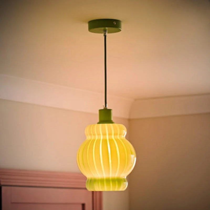 Image of ValueLights ValueLights Taffy Stripe Green Glass Pendant Ceiling Light and Bulb in Pale Green Pale Green One Size Unisex 5059406071362