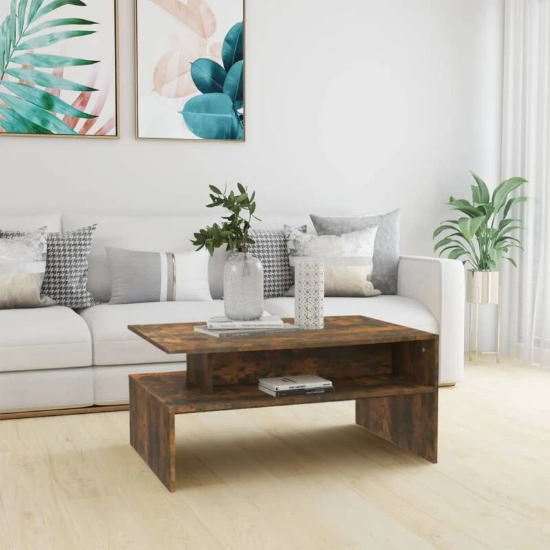 Image of Vidaxl Coffee Table Smoked Oak 90X60X42,5cm Engineered Wood, Brown 815855