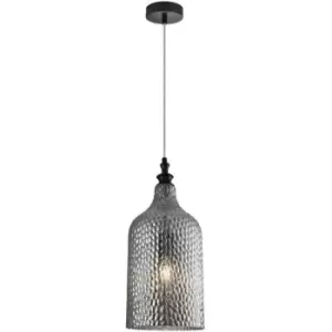 image of Netlighting Merano Francisco Dome Pendant Ceiling Light Smoky Grey Glass Matt Bl