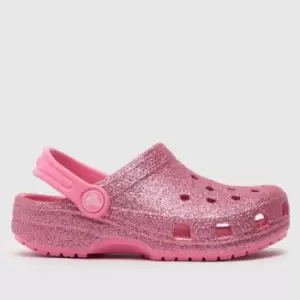 image of Crocs Pink Classic Glitter Clog Girls Junior Sandals