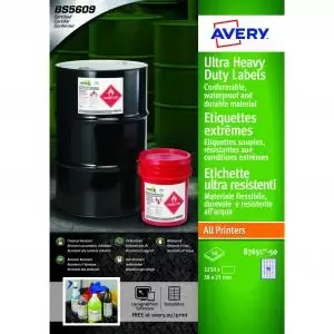 Image of Avery B7651-50 Ultra Resistant Labels 50 sheets - 65 Labels per Sheet