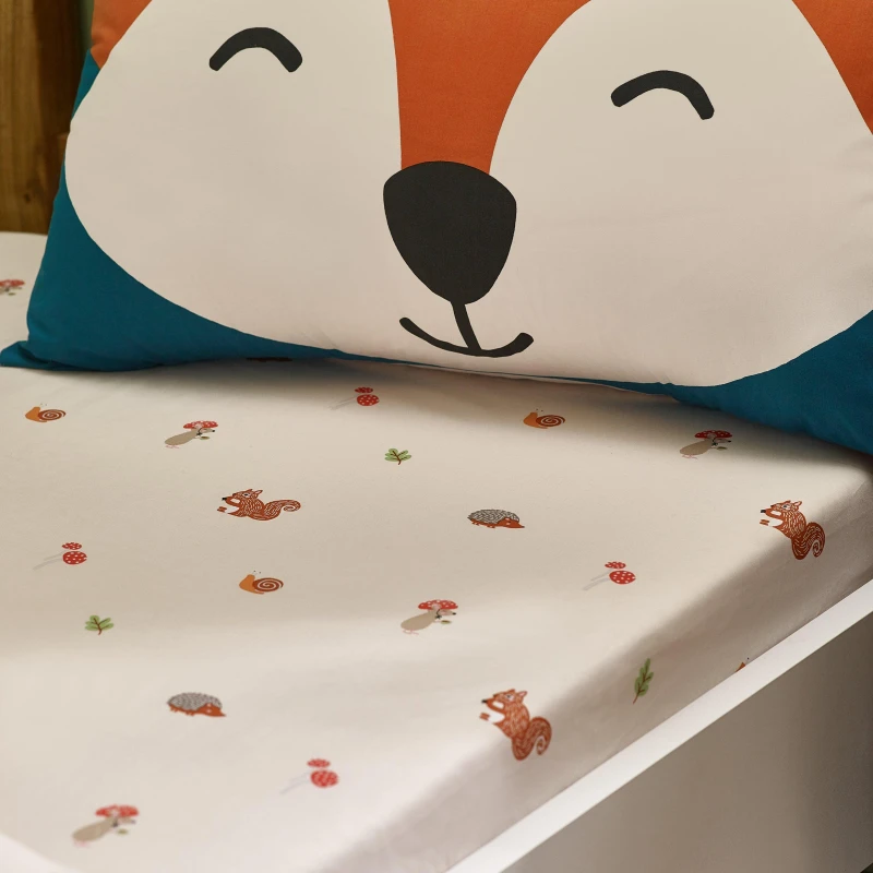 Image of Catherine Lansfield Fox and Woodland Friends Fitted Sheet Cream unisex Double