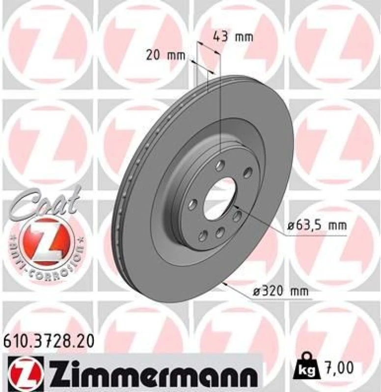 Image of ZIMMERMANN Brake disc ZIMMERMANN 610.3728.20