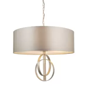 Image of Trento 5 Light Ceiling Pendant Antique Silver Leaf & Mink Satin Fabric