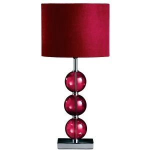 image of Premier Housewares Mistro Table Lamp with Red Orb Chrome Base & Red Faux Suede Shade