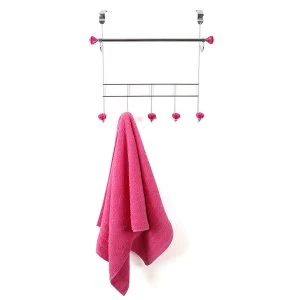 image of Premier Housewares Over-Door 5-Hook Hanger/Hanging Rail - Hot Pink Diamantes