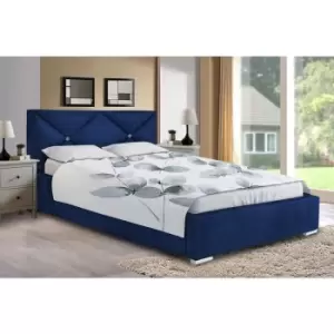 Image of Mevena Upholstered Beds - Plush Velvet, Double Size Frame, Blue - Blue