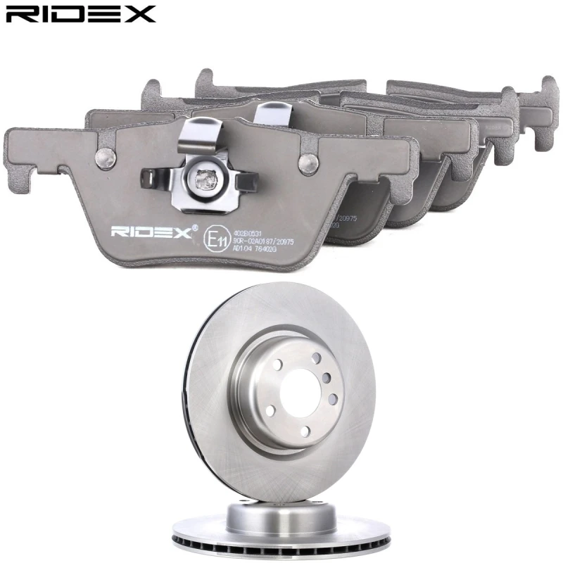 Image of RIDEX 3405B1823 Brake disc and pads set Rear Axle, Brake Disc Type: internally vented, prepared for wear warning indicator Brake Set,disc brakes (340