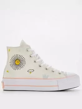 image of Converse Womens Chuck Taylor All Star Lift Platform Summer Florals Hi Top Trainers - WHITE, White, Size 6, Women