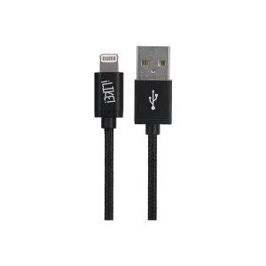 Image of Maplin Lightning Connector to USB A Male Braided Cable 1m - Black