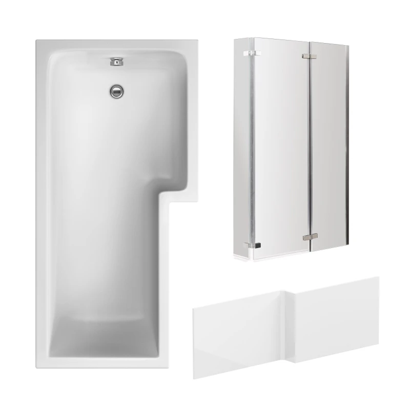 Image of Balterley 1700mm L Shape Bathtub Front Panel and Bath Screen Chrome Silver
