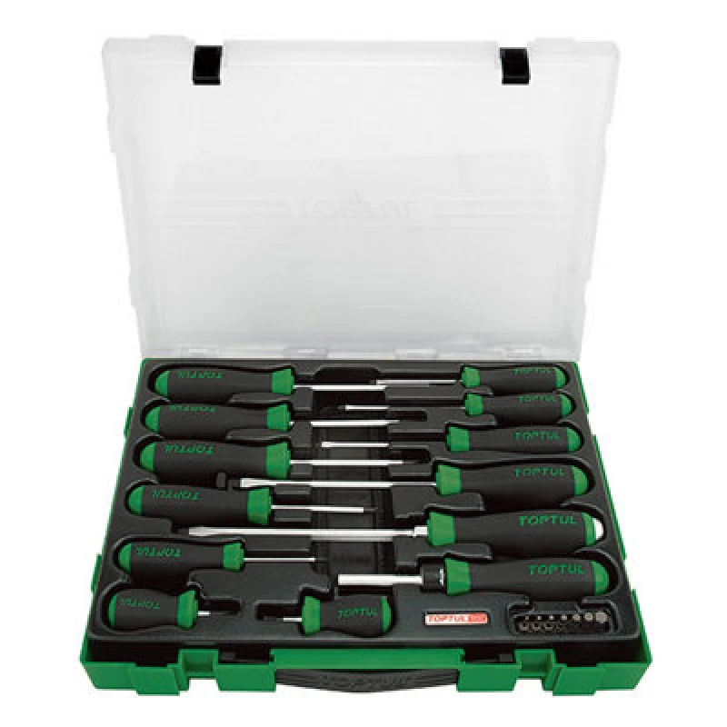 Image of Toptul 20 Piece Professional Screwdriver & Bit Set Slotted Anti Slip Gzc2005