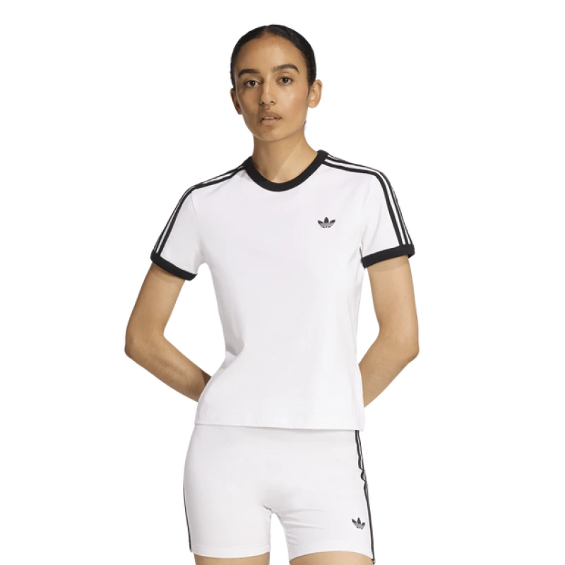 Image of Adidas Slim|3 stripes Women T-Shirts - White - Size XS - Cotton Jersey