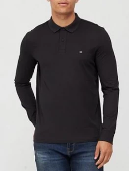 image of Calvin Klein Liquid Touch Long Sleeve Polo Shirt - Black