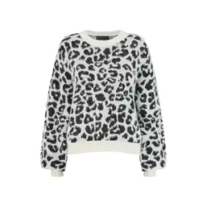 image of Mela London White Leopard Knitted Fluffy Jumper - Black