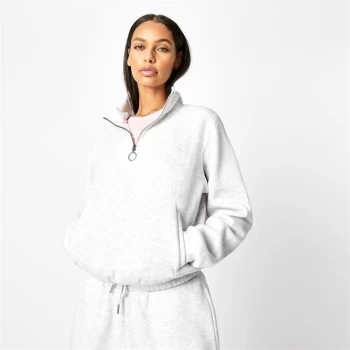 Image of Slazenger x Sophia & Cinzia Quarter Zip Crop Sweatshirt - Ice Grey Marl