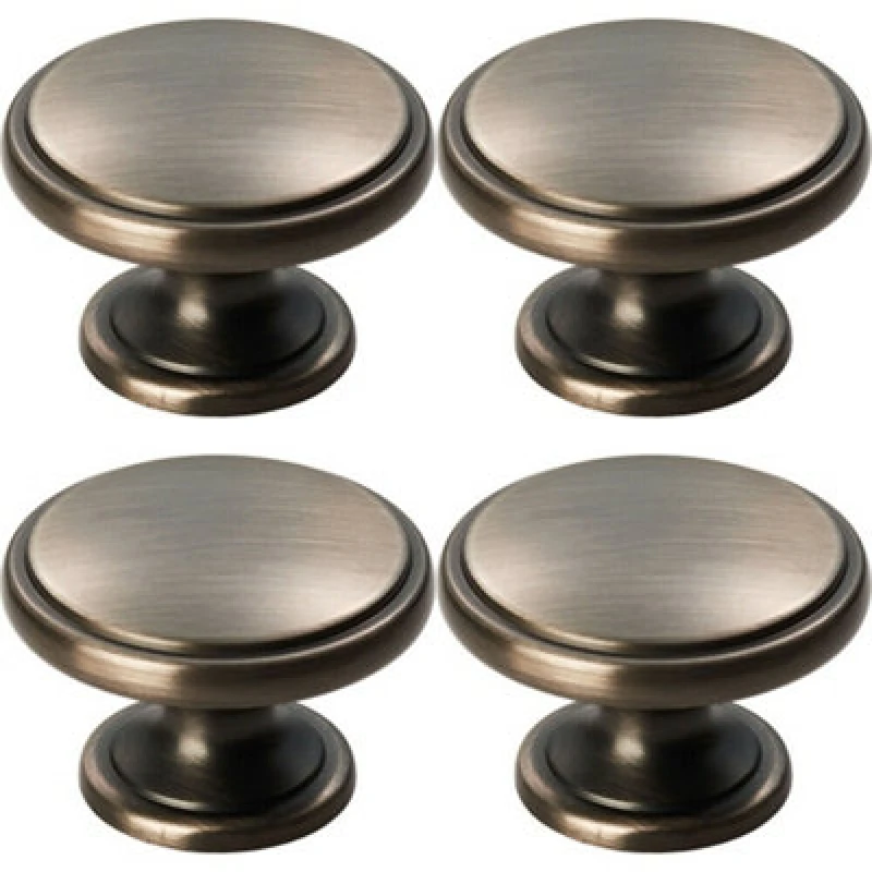 Image of Loops 4x Ring Domed Cupboard Door Knob 38.5mm Diameter Gun Metal Cabinet Handle Multi unisex