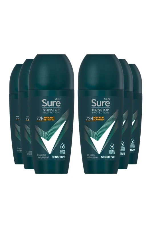 Image of Sure Men Sensitive 'Anti-perspirant' 72H Protection Roll On Deo, 6x50ml White male