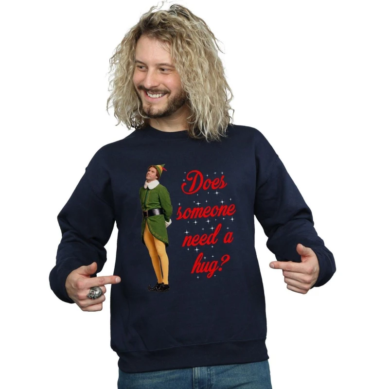 Image of Elf Elf Men Hug Buddy Sweatshirt in Navy Size: Small Navy S Male 5057736084434