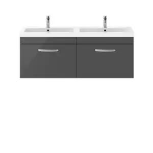 image of Nuie Athena 1200 Wall Hung 2-drawer Vanity & Ceramic Double Basin - Gloss Grey