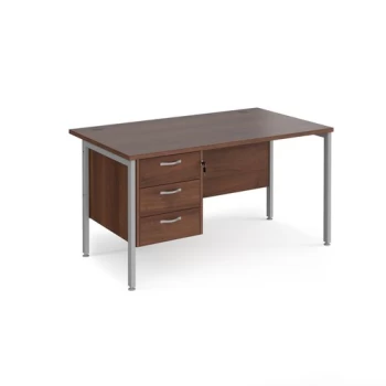 Image of Office Desk Rectangular Desk 1400mm With Pedestal Walnut Top With Silver Frame 800mm Depth Maestro 25 MH14P3SW