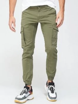 image of Jack & Jones Paul Skinny Fit Cuffed Cargo Trousers - Olive Size 28, Inside Leg Short, Men