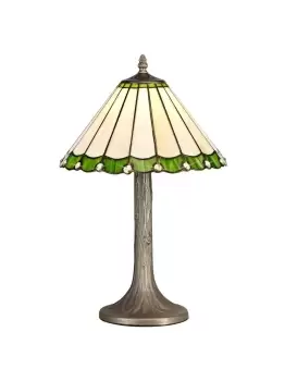Image of 1 Light Tree Like Table Lamp E27 With 30cm Tiffany Shade, Green, Crystal, Aged Antique Brass