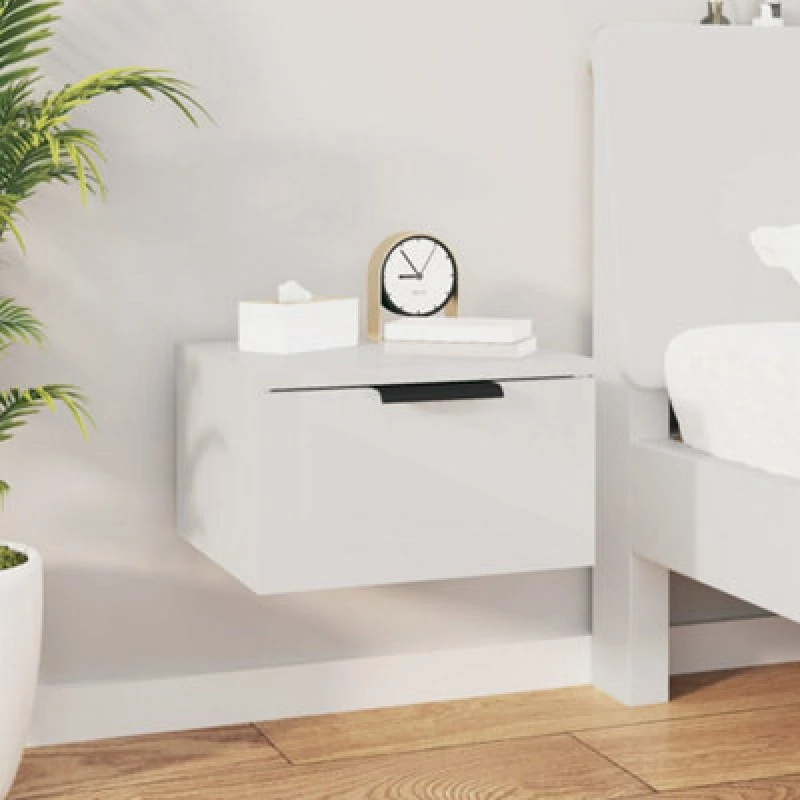 Image of Vidaxl Wall-mounted Bedside Cabinet High Gloss White 34X30X20 Cm, White 811388