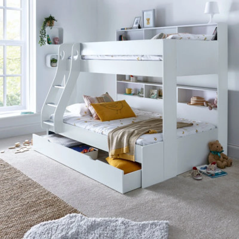 Image of Bedmaster Bedmaster Oliver Triple Sleeper Storage Bunk Bed Without Drawer With Memory Foam Mattresses in Grey Size: Small Double Grey Small Double U