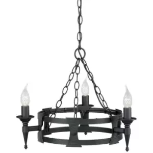 image of 02elstead - Saxon pendant light, wrought iron, black, 3 bulbs