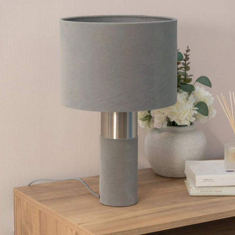 Image of ValueLights Modern Grey Velvet Table Lamp Grey