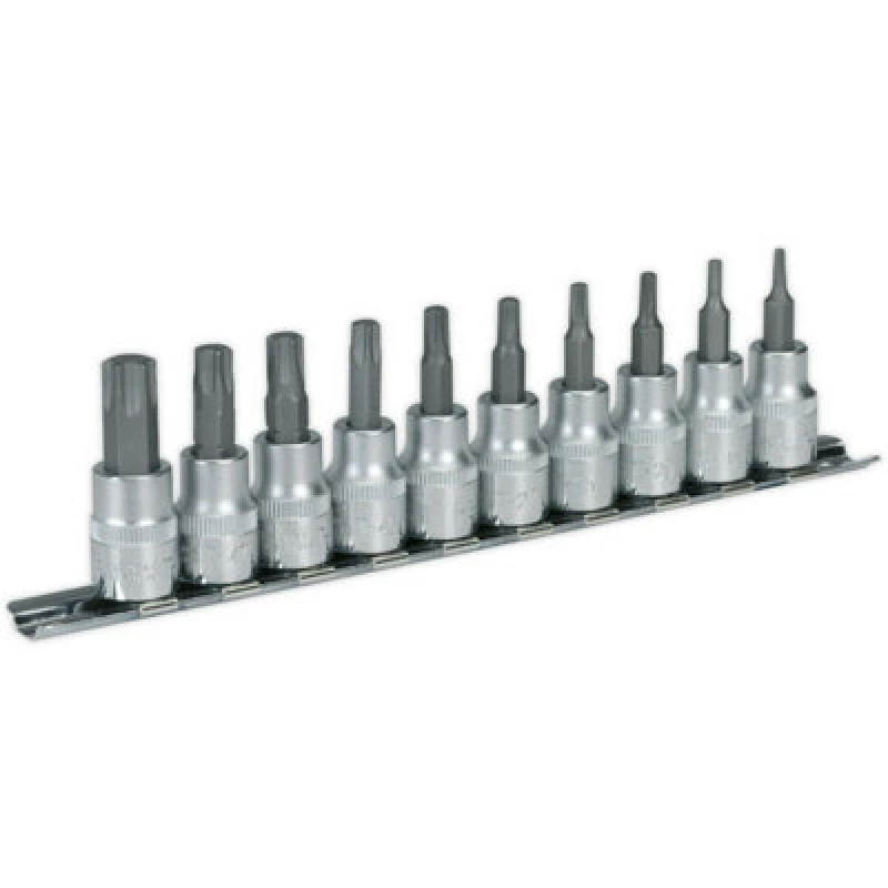 Image of Loops 10 PACK TRX Star Socket Bit Set - 3/8" Square Drive - T10 to T50 TORX Knurled Multi