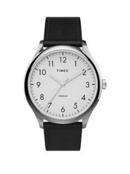 Image of Timex Timex White Easy Read Dial Black Leather Strap Watch