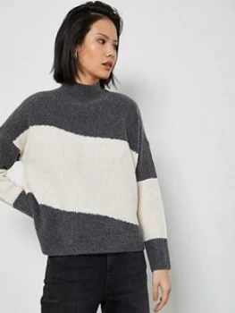 Image of Mint Velvet Grey & Cream Chunky Jumper