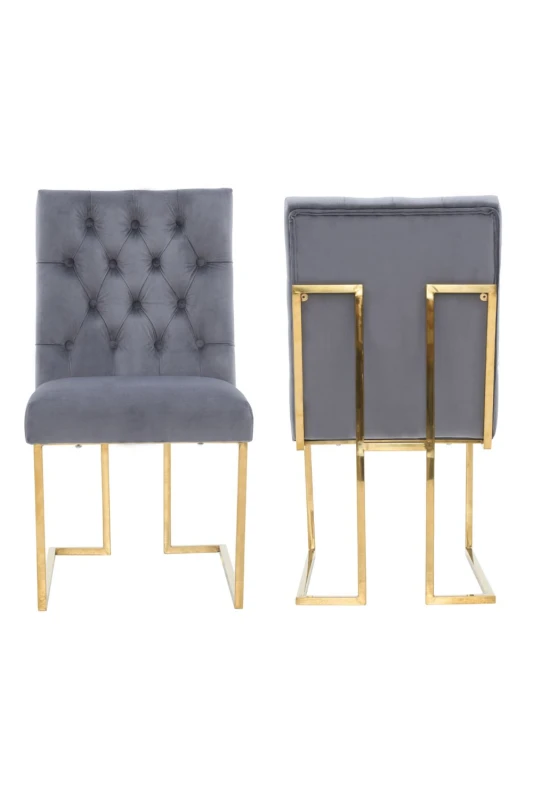 Image of Life Interiors Life Interiors Set of 2 Siena Luxury Tufted Velvet Dining Chairs with Gold Frame in Grey Grey One Size Unisex 5056660011691