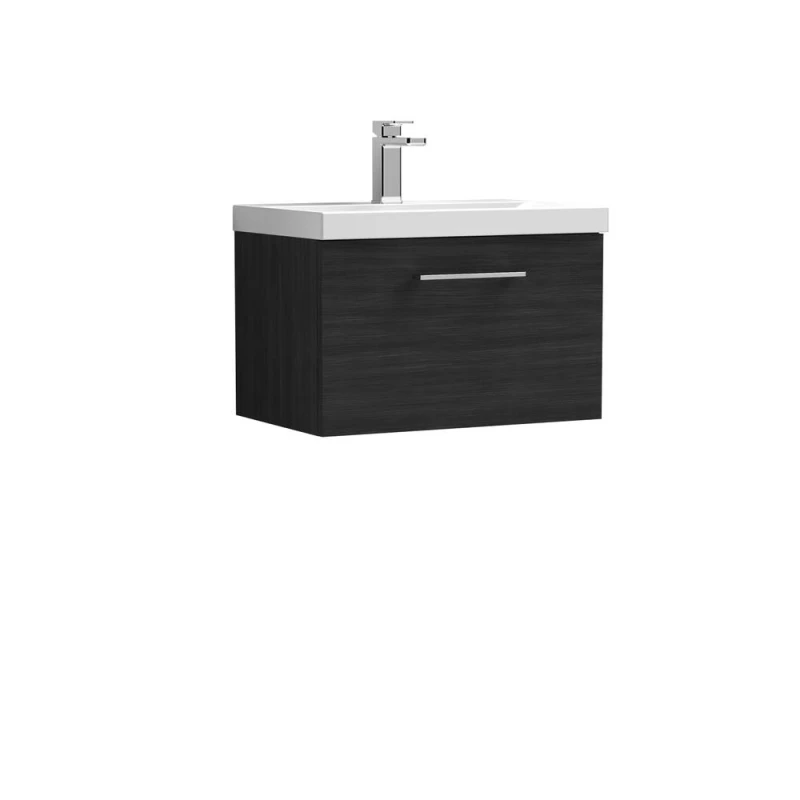 Image of Balterley Modern Bathroom 1 Soft Close Drawer Wall Hung Vanity Unit & Thin-Edge Basin, Charcoal Black, 600mm
