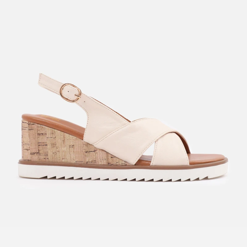 Image of Where's That From 'Nala' Cross Over Strap Detail Wedge Shoes With Buckle Closure Cream
