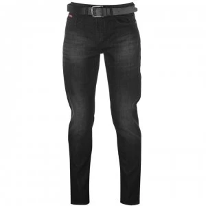 image of Lee Cooper Belted Slim Jeans - Black