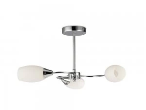 image of Semi Flush Ceiling 3 Light E14 Polished Chrome, Opal Glass